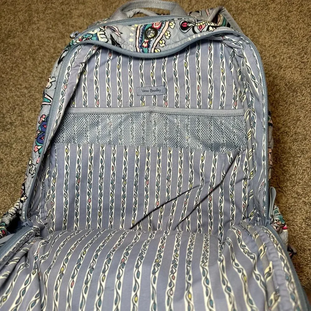 Vera Bradley Campus Backpack Wildflower Paisley Quilted Cotton Laptop Travel Bag